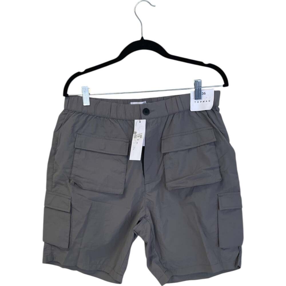 Topman Gray Skinny Crinkle Nylon Cargo Shorts Mens Size 36 Pockets Stretch NWT